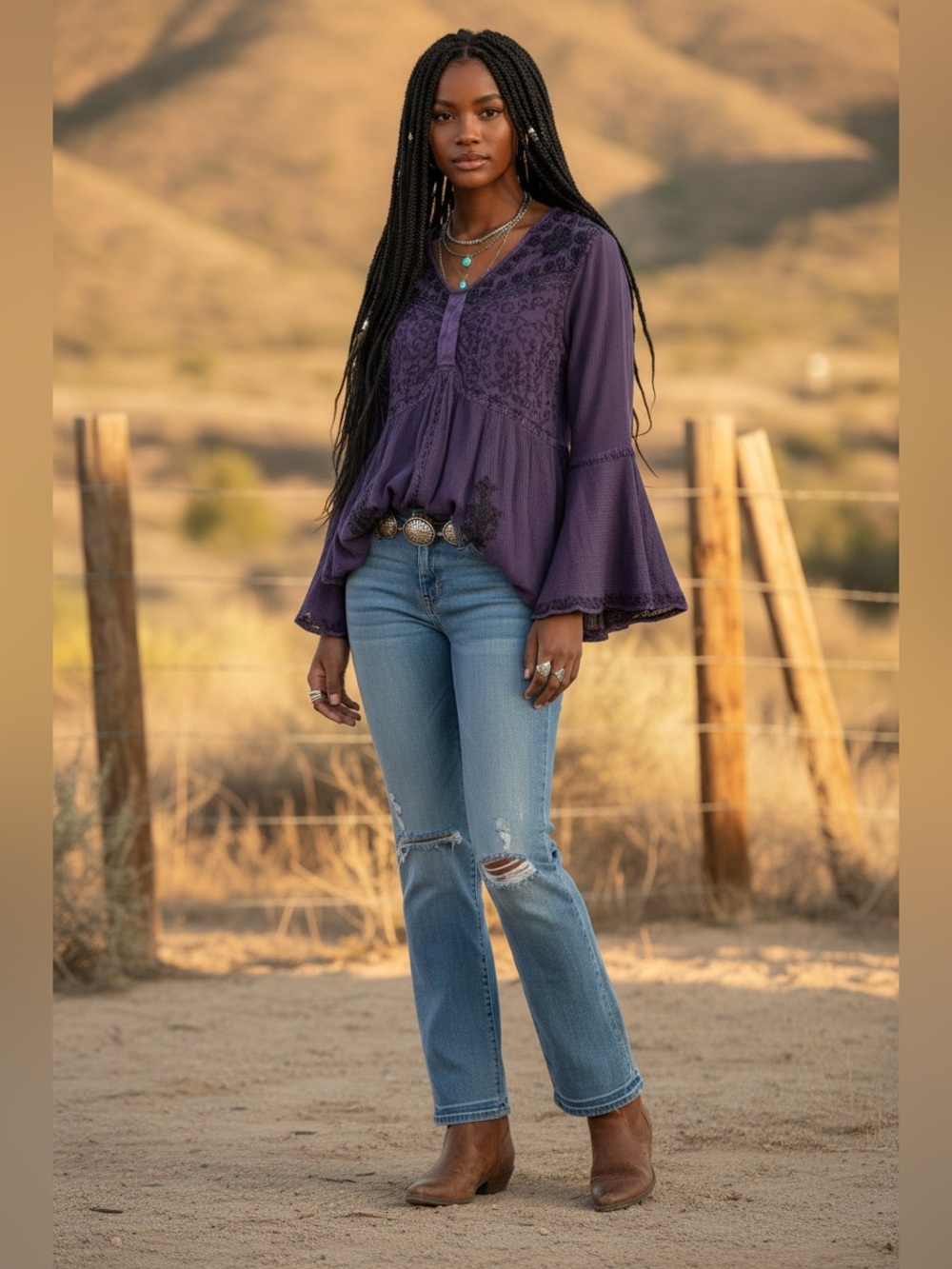3/$30 ☀️ Braja Boho Embroidered Peasant Blouse in Deep Purple